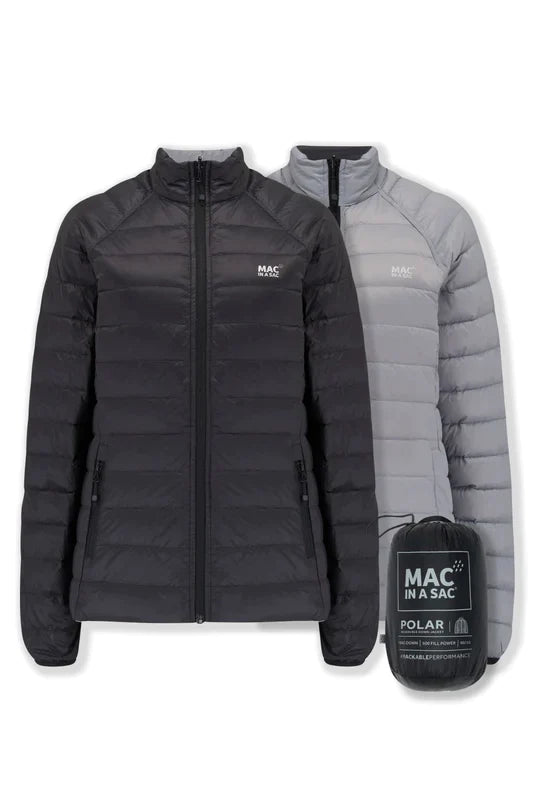 Polar Ladies Reversible Down Jacket Black Grey Mac in a Sac AU